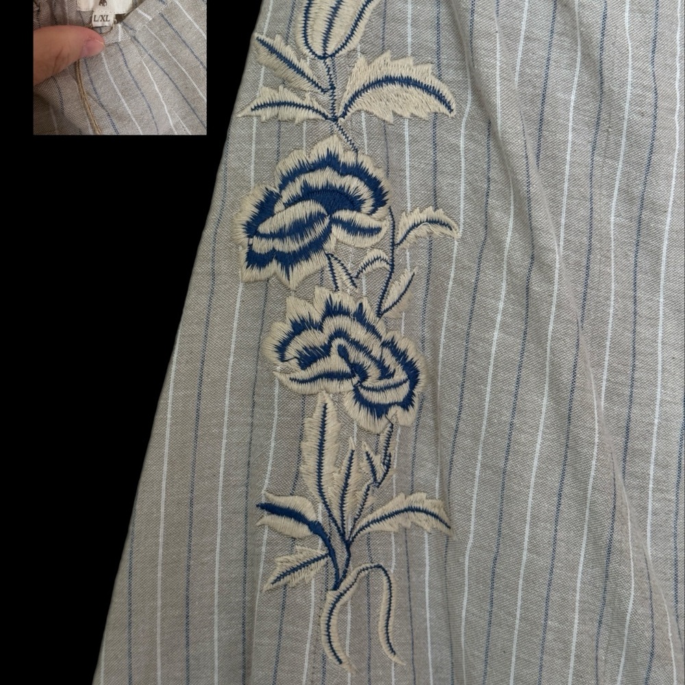 👖Cost Plus World Market Striped Jumpsuit with Floral Embroidery and pockets! - Picture 8 of 10